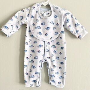 Baby Reversible Pima Cotton Train Print Outfit with Matching Bib